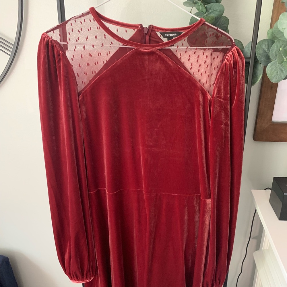 Maroon velvet dress with sheer cutouts